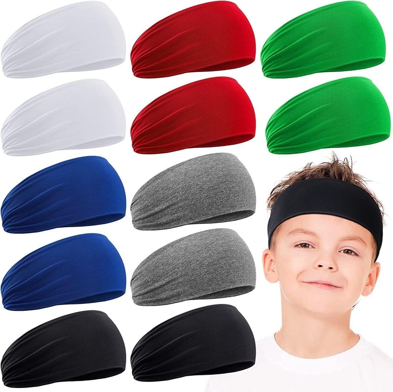 HZYH Boys Headbands - 12 Pieces Kids Sweatbands for Sports, Toddler Soft Athletic Wicking Elastic Hairband for Girls and  Boys - Image 1