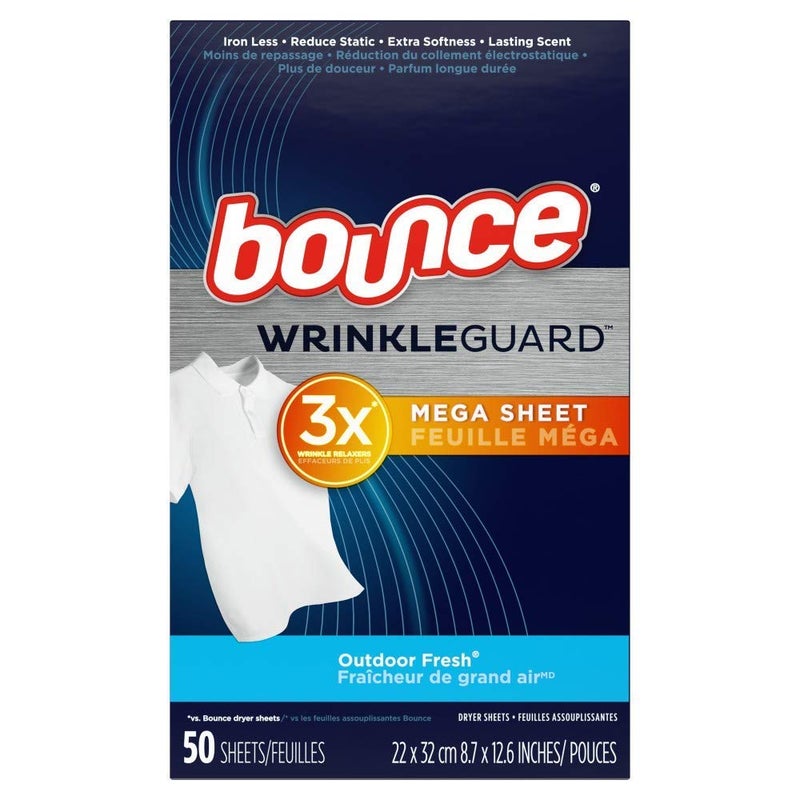 Bounce Wrinkle Guard Dryer Sheets Outdoor Fresh 50 Sheets Per Box - Image 1