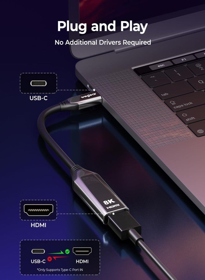 wegear USB C to HDMI Adapter 8K@60Hz, Type C to HDMI Converter 4K@144Hz [Thunderbolt 3/4 Compatible] - Supports 48Gbps, HDR10, Dolby Vision, Adapter HDMI for iPhone 16/15, S23, Laptops, Tablets (8K) - Image 4