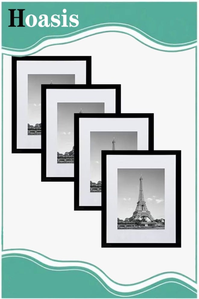 ح واحة إطارات الصور، إطارات من الخشب الصلب 100% مع زجاج أكريليك، مجموعة من 4 قطع، مزينة بطبقة من الشبك للصور مقاس 4×6 بوصة، إطارات للتعليق على الطاولة والجدار، إطارات صغيرة مقاس 10×15 سم للطباعة (أسود) - Image 1