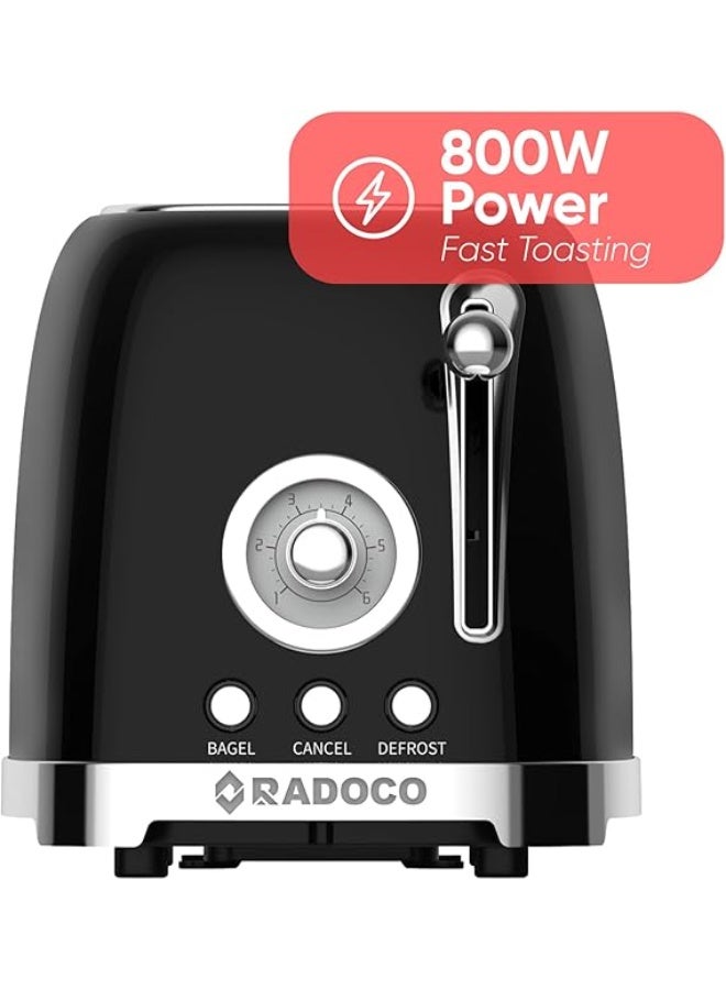 Radoco Retro Style 2-Slice Toaster, 800 W, Steel Body, Steel Dust Cover & Bun Warmer,Defrost, Reheat & Cancel Function,Removable Crumb Tray, RD-LT3300, 2Y Guarantee (Glossy Black) - Image 1