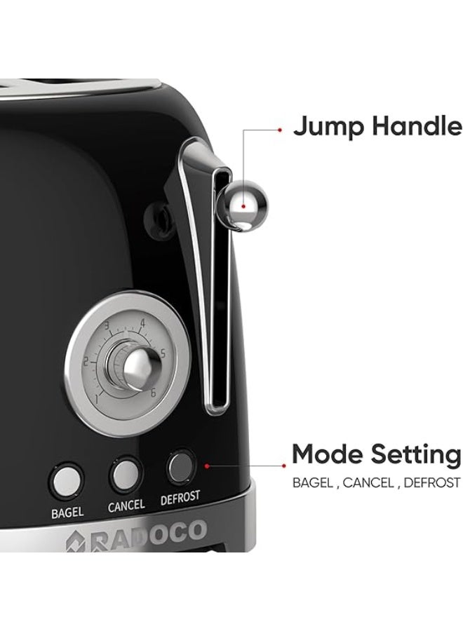 Radoco Retro Style 2-Slice Toaster, 800 W, Steel Body, Steel Dust Cover & Bun Warmer,Defrost, Reheat & Cancel Function,Removable Crumb Tray, RD-LT3300, 2Y Guarantee (Glossy Black) - Image 2