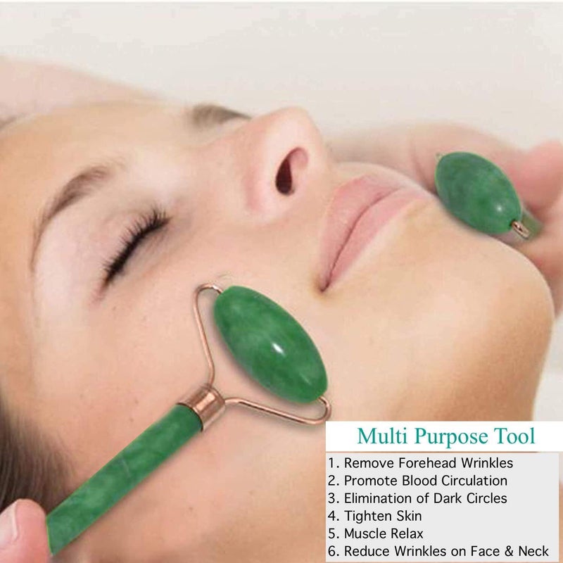 ZIRAK Zirak Face Roller and Massage Stone for Skin care Natural Healing Jade Quartz Stone for Microcirculation HandmadeCrafted Facial Massager Skin Tool for Anti Aging Skincare Green  - Image 2