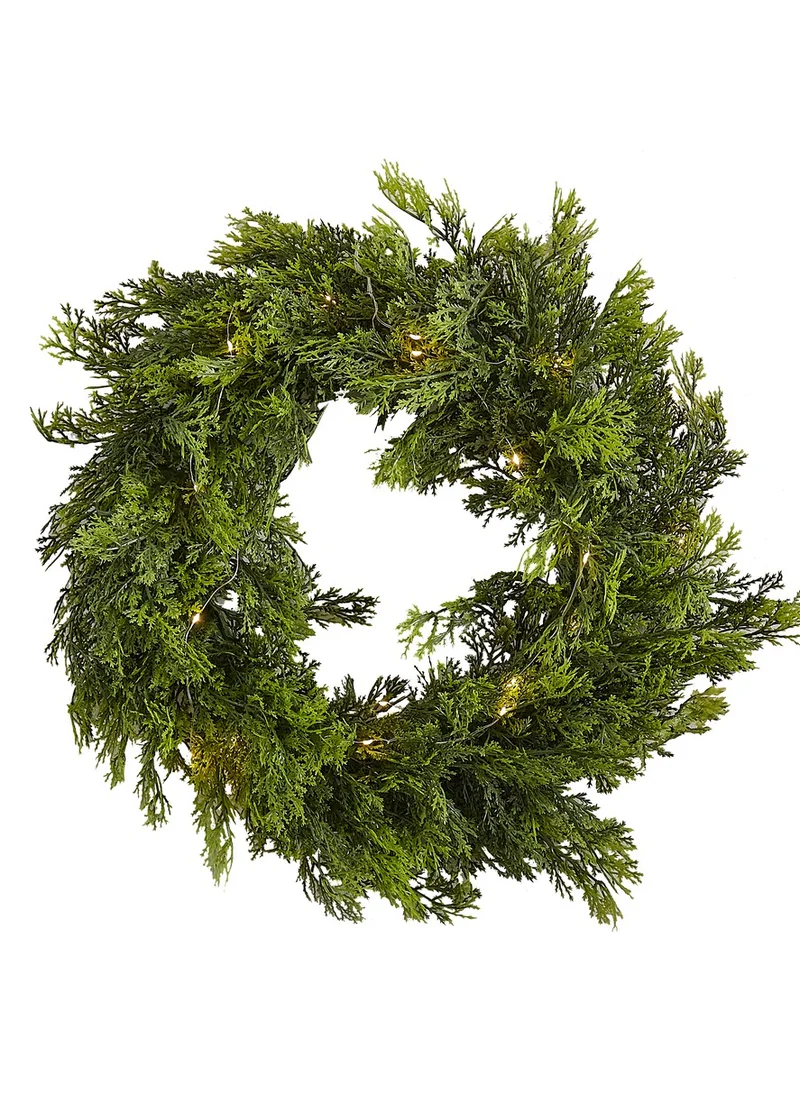 جينجر راي Wreath - Evergreen With Lights