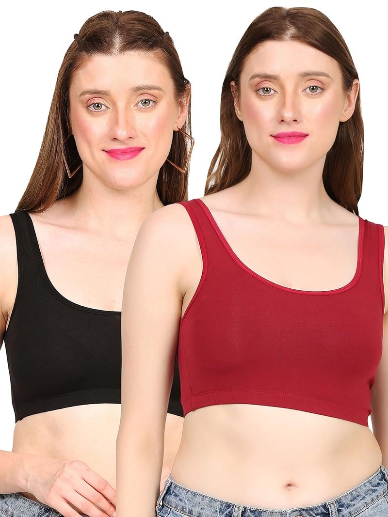 Mysha Cotton Full Coverage Non Padded Wire Free Air Sports Bra for Women (Pack of 2) - Image 1
