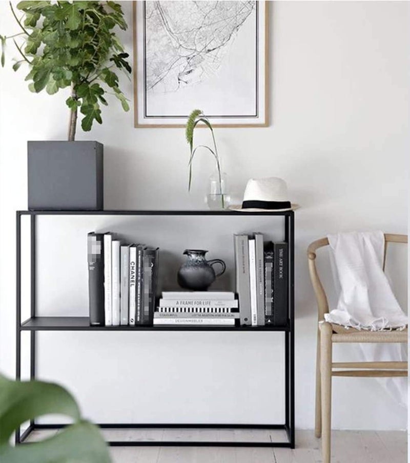 INDIAN DECOR INDIAN DECOR 45278 Creative Wall Table Living Room Black Decoration Notebook Computer Desk Iron Art Multilayer Landing Bookshelf Reading Table Small Coffee Table 60x25x60CM Tea Table  - Image 3