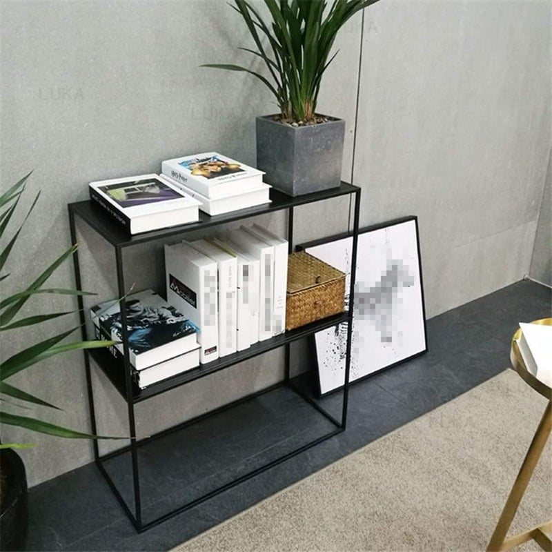 INDIAN DECOR INDIAN DECOR 45278 Creative Wall Table Living Room Black Decoration Notebook Computer Desk Iron Art Multilayer Landing Bookshelf Reading Table Small Coffee Table 60x25x60CM Tea Table  - Image 4