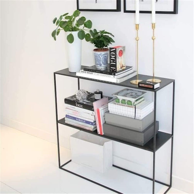 INDIAN DECOR INDIAN DECOR 45278 Creative Wall Table Living Room Black Decoration Notebook Computer Desk Iron Art Multilayer Landing Bookshelf Reading Table Small Coffee Table 60x25x60CM Tea Table  - Image 2