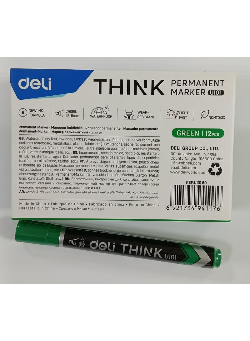 ديلي قلم تحديد دائم ديلي يو 10150 ثينك، 1.5 - 5 مم، حبر أخضر - عبوة من 12 قطعة - Image 1