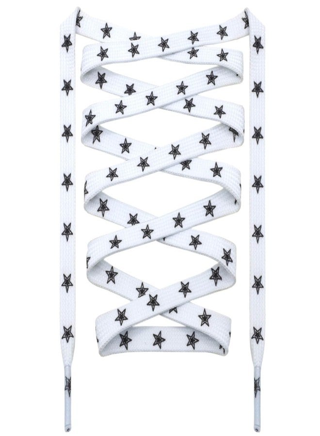 DANHUA Colored Printed Flat Shoelaces: 2 Pair Patterned Shoe Laces for Sneakers, 13 White Black Star, 55Inch (140CM) - Image 1