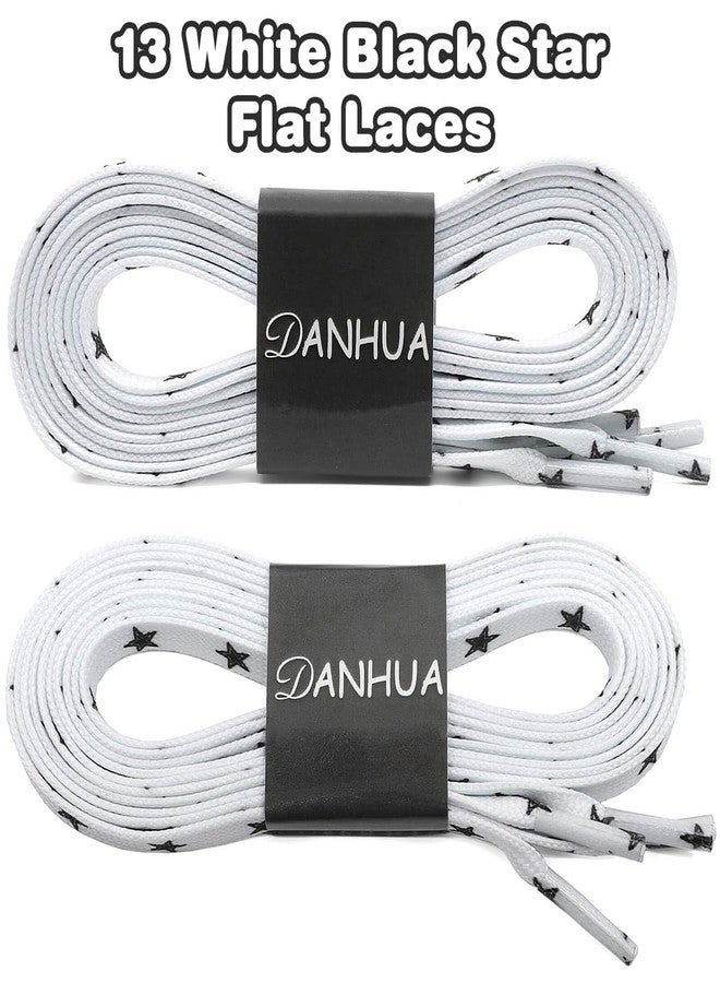 DANHUA Colored Printed Flat Shoelaces: 2 Pair Patterned Shoe Laces for Sneakers, 13 White Black Star, 55Inch (140CM) - Image 2