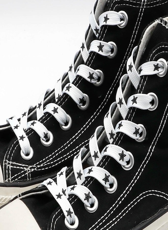 DANHUA Colored Printed Flat Shoelaces: 2 Pair Patterned Shoe Laces for Sneakers, 13 White Black Star, 55Inch (140CM) - Image 3