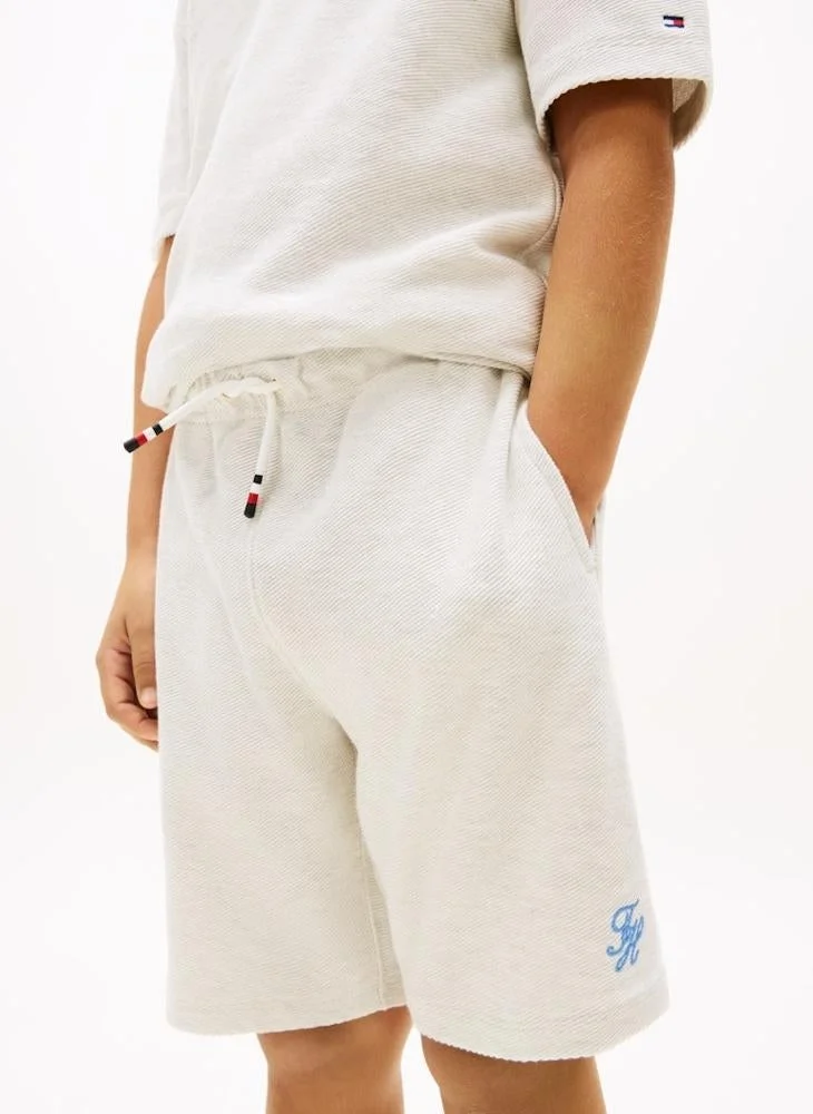Tommy Hilfiger Ecru Logo Embroidery Jersey Twill Shorts for Men | Best Price UAE