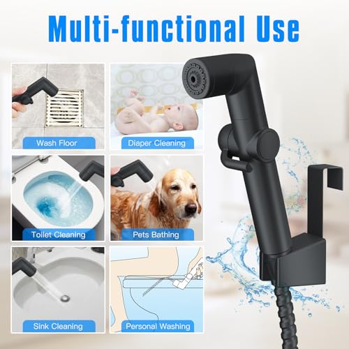 JONKEAN Handheld Bidet Sprayer for Toilet, Water Pressure Control Jet Spray for Toilet, Multi-Function Muslim Shower Toilet, Bidet Attachment Set with Hose, Bracket and T-Valve (Matte Black), PJBP12 - Image 3