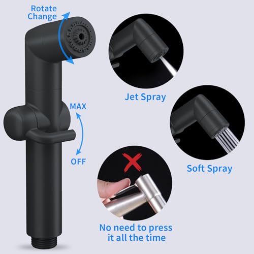 JONKEAN Handheld Bidet Sprayer for Toilet, Water Pressure Control Jet Spray for Toilet, Multi-Function Muslim Shower Toilet, Bidet Attachment Set with Hose, Bracket and T-Valve (Matte Black), PJBP12 - Image 2