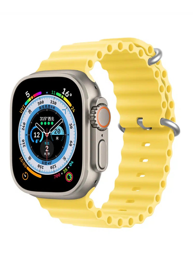 DUX DUCIS - Dux Ducis Ocean Wave Series Silicone Rubber and Stainless Steel Watch Strap for Apple Watch 42mm/44mm/45mm, yellow - Image 1