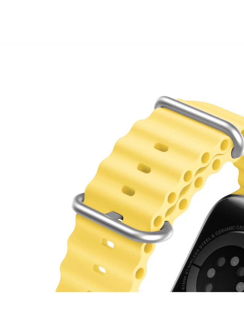 DUX DUCIS - Dux Ducis Ocean Wave Series Silicone Rubber and Stainless Steel Watch Strap for Apple Watch 42mm/44mm/45mm, yellow - Image 1