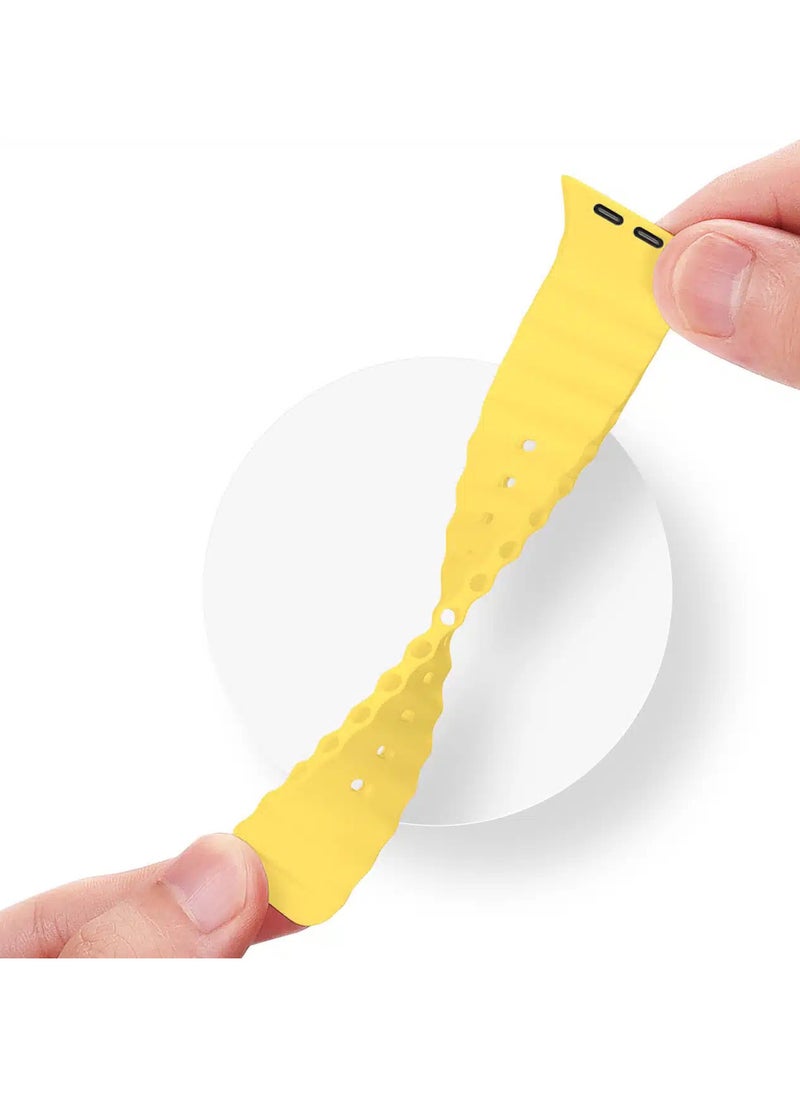 DUX DUCIS - Dux Ducis Ocean Wave Series Silicone Rubber and Stainless Steel Watch Strap for Apple Watch 42mm/44mm/45mm, yellow - Image 1
