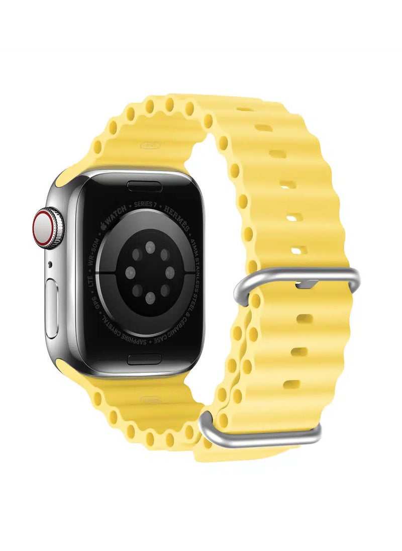 DUX DUCIS - Dux Ducis Ocean Wave Series Silicone Rubber and Stainless Steel Watch Strap for Apple Watch 42mm/44mm/45mm, yellow - Image 1