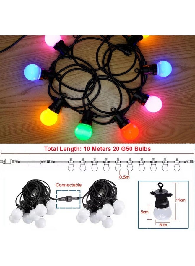 fizzytech أضواء خيوط LED الخارجية من فيزيتيك مع 20 لمبة إيديسون عتيقة مقاومة للكسر، 10 متر أضواء معلقة مقاومة للماء للخارج، الشرفة، السطح، البيسترو، المقهى، أضواء الشرفة (متعددة الألوان) - Image 3