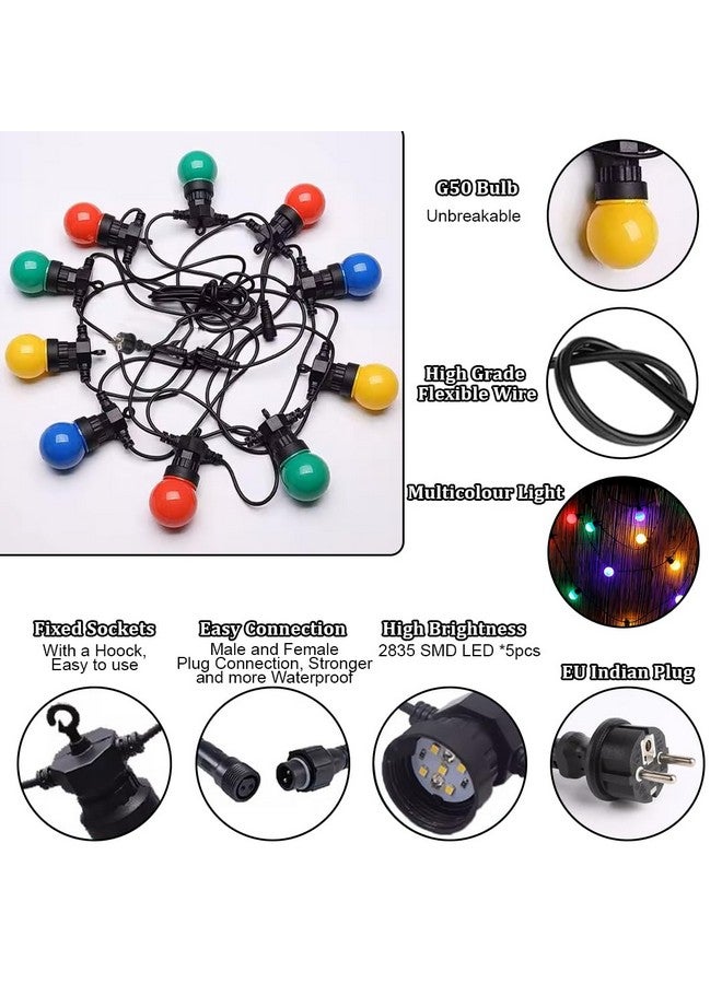 fizzytech أضواء خيوط LED الخارجية من فيزيتيك مع 20 لمبة إيديسون عتيقة مقاومة للكسر، 10 متر أضواء معلقة مقاومة للماء للخارج، الشرفة، السطح، البيسترو، المقهى، أضواء الشرفة (متعددة الألوان) - Image 2