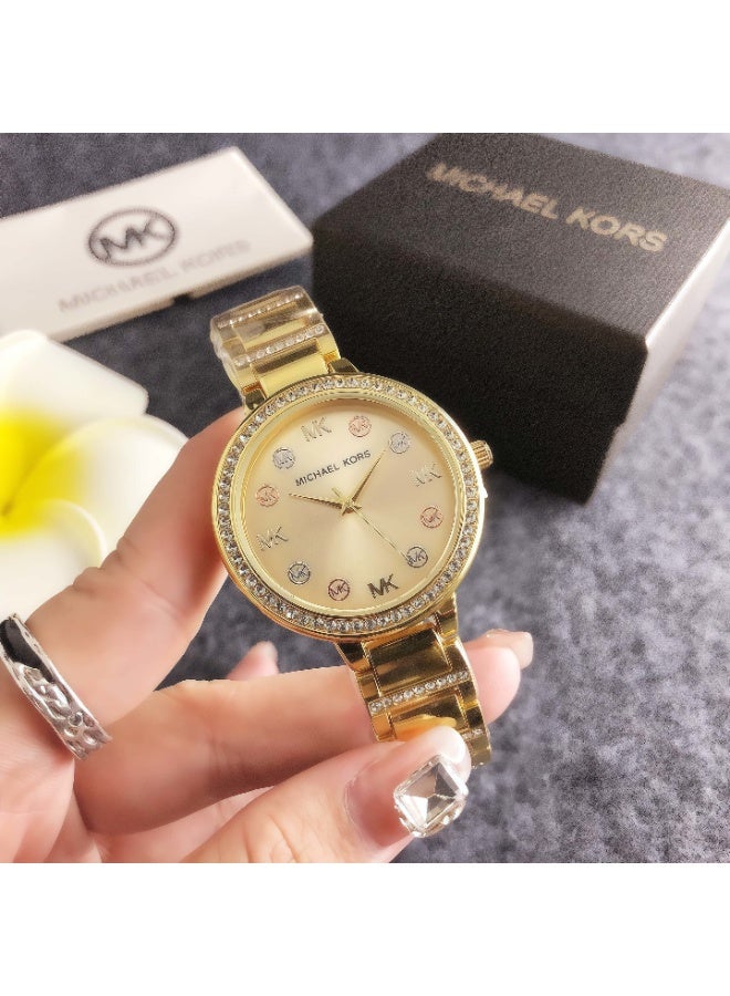 ام كي Michael Kors Gold - Tone Crystal - Embellished Watch