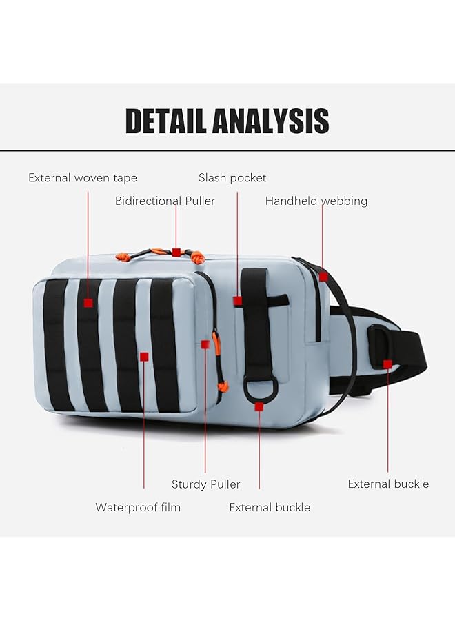 KASTWAVE Waterproof Fishing Waist Chest Pack with Airtight Zipper Durable Outdoor Fanny Bag for Hiking Cycling Camping Travel Adjustable Strap Portable Tackle Gear Organizer Gray - Image 2