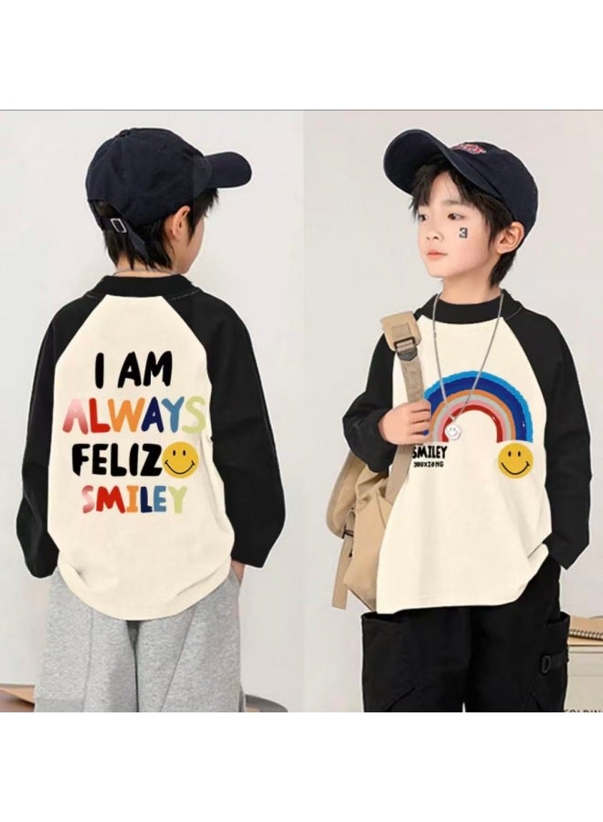 Children's Thermal Base Layer Autumn And Winter New Half-high Collar Raglan Sleeve Base Shirt For Older Children With Color-blocked Lettering Inner Top