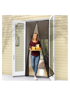 Generic NOG Mosquito Net Screen Magic Mesh Deluxe - أسود - باب شبكي مغناطيسي بدون استخدام اليدين، ستارة شبكية تمنع دخول الحشرات، إطار بخطاف وحلقة، بدون استخدام اليدين، مناسب للحيوانات الأليفة والأطفال  - Image 1