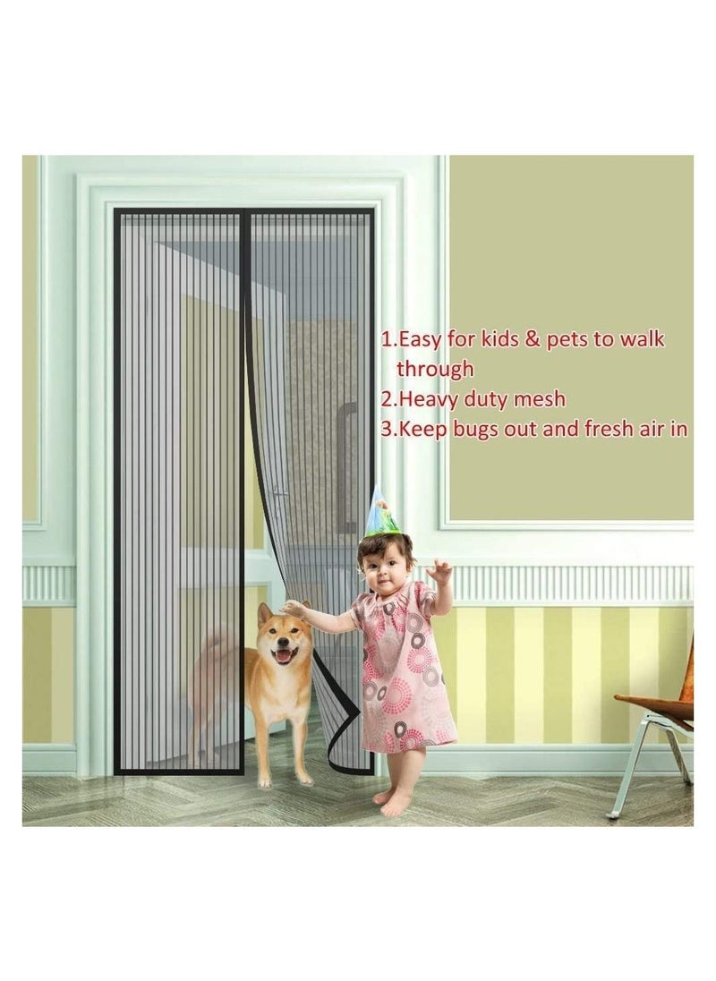 Generic - NOG Mosquito Net Screen Magic Mesh Deluxe - أسود - باب شبكي مغناطيسي بدون استخدام اليدين، ستارة شبكية تمنع دخول الحشرات، إطار بخطاف وحلقة، بدون استخدام اليدين، مناسب للحيوانات الأليفة والأطفال - Image 1