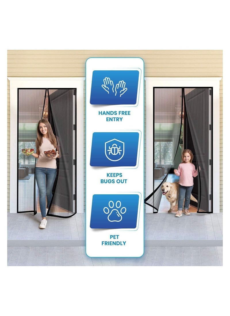 Generic - NOG Mosquito Net Screen Magic Mesh Deluxe - أسود - باب شبكي مغناطيسي بدون استخدام اليدين، ستارة شبكية تمنع دخول الحشرات، إطار بخطاف وحلقة، بدون استخدام اليدين، مناسب للحيوانات الأليفة والأطفال - Image 1
