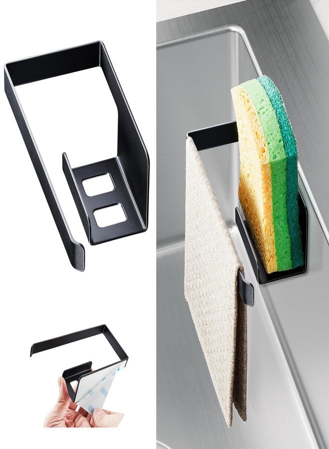 XILIMEN Sponge and Dish Cloth Holder for Kitchen Sink, 2 in 1 Adhesive Sink Dish Sponge Holder, Sinks Caddy Organizer Rack for Storage Sponges Scrubber Glove and Brush, Black - Image 1