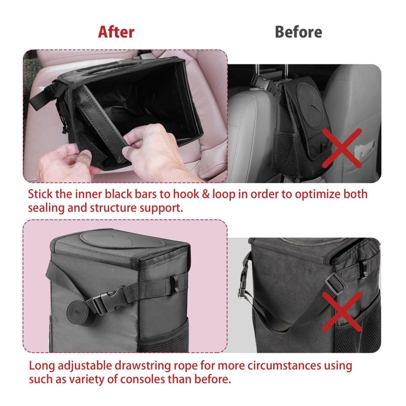 Ryhpez Car Trash Can With Lid - Car Trash Bag Hanging With Storage Pockets Collapsible And Portable Car Garbage Bin - Image 4