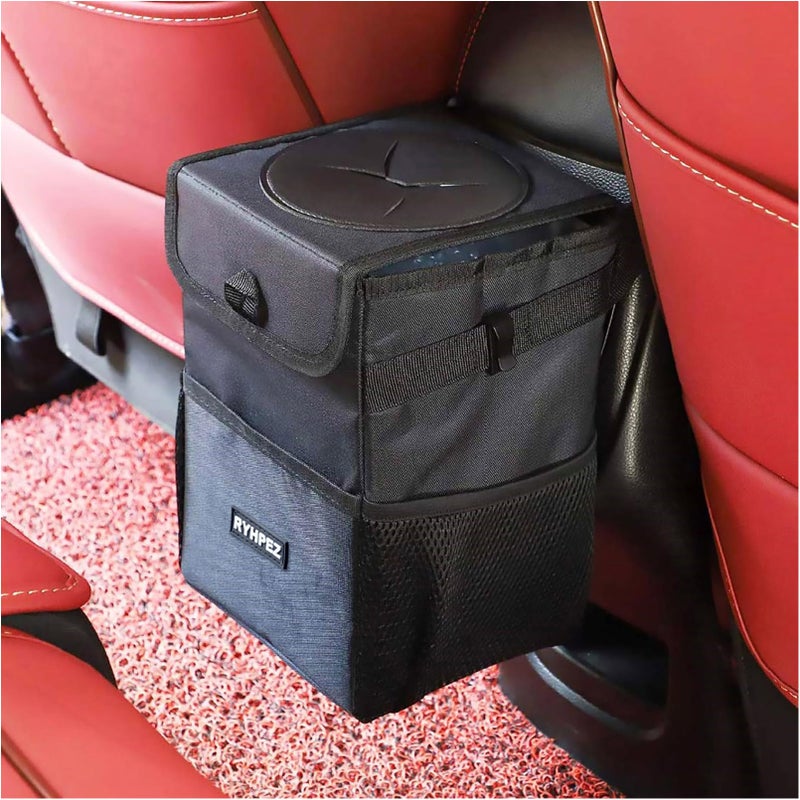 Ryhpez Car Trash Can With Lid - Car Trash Bag Hanging With Storage Pockets Collapsible And Portable Car Garbage Bin - Image 1