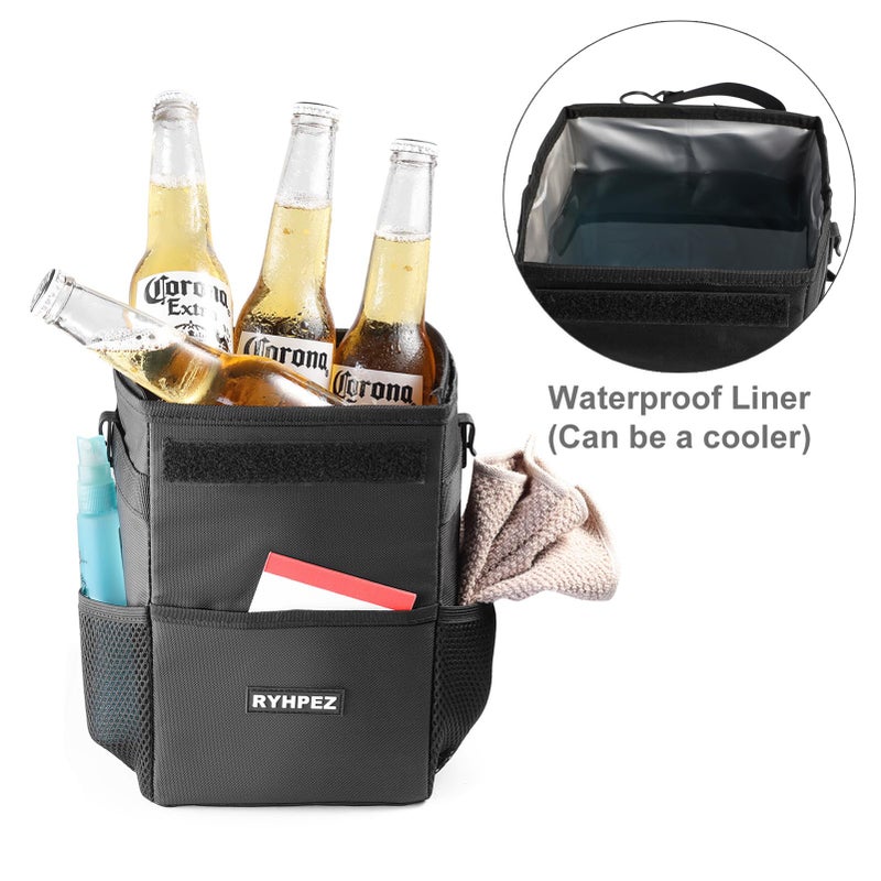 Ryhpez Car Trash Can With Lid - Car Trash Bag Hanging With Storage Pockets Collapsible And Portable Car Garbage Bin - Image 5