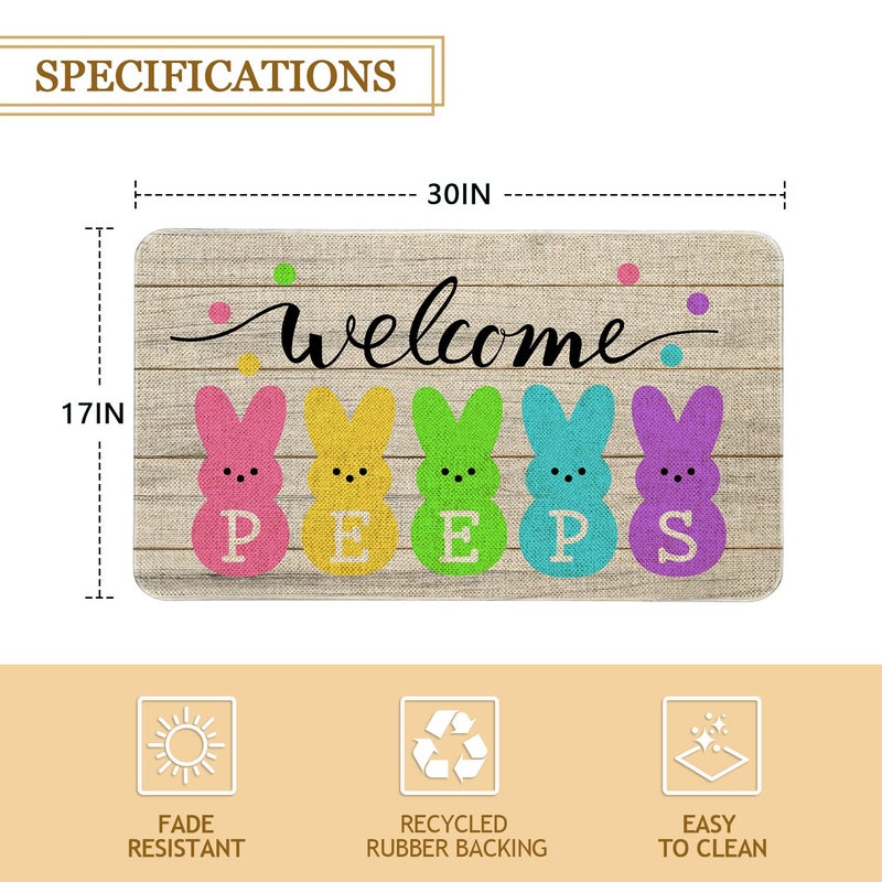 Roszwtit Easter Door Mat 30 X 17 Inch Easter Bunny Welcome Peeps Doormat Indoor Outdoor Entrance Floor Mat Non Slip Easter Decor Rubber Mats - Image 2
