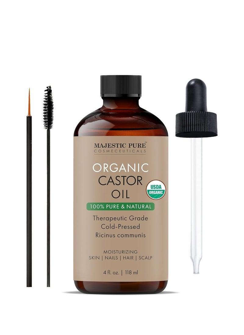 Majestic Pure - Majestic Pure USDA Organic Castor Oil | Hexane Free & 100% Pure | Cold Pressed | Stimulate Growth for Hair, Eyelashes, Eyebrows, Nails | Moisturizing & Nourishing | Body, Hair & Carrier Oil | 4 Fl Oz - Image 1