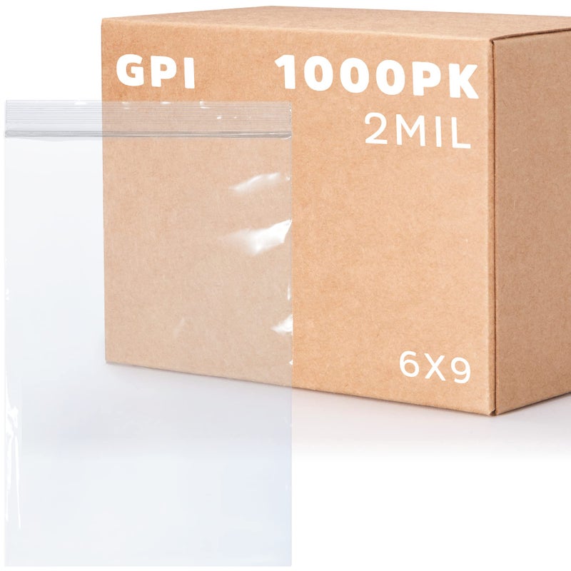Clear Plastic Reclosable Zip Bags - Bulk GPI Case of 1000 6" x 9" 2 mil Thick Strong & Durable Poly Baggies With Resealable Zip Top Lock For Travel, Storage, Packaging & Shipping.