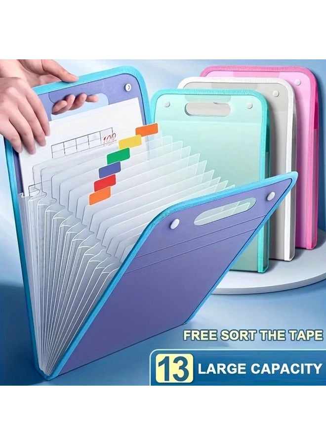 Blue 1pc Large Capacity 13 Layer Vertical File Folder Organizer Heavy Duty PP Plastic Document Binder With A4 Dividers - Image 1