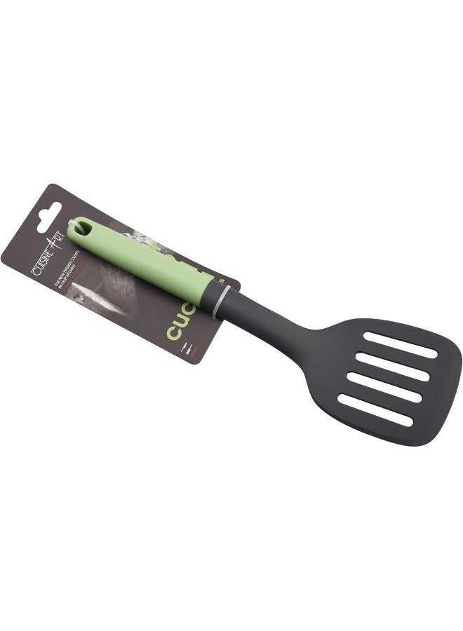 Cuisine Art Pp Handle Nylon Slotted Turner With Hanging Hole, Heat Resistant, Pesto Green - Image 4