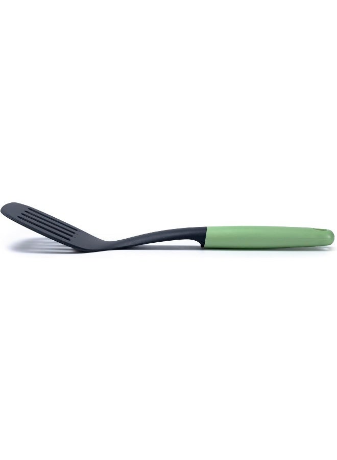 Cuisine Art Pp Handle Nylon Slotted Turner With Hanging Hole, Heat Resistant, Pesto Green - Image 1