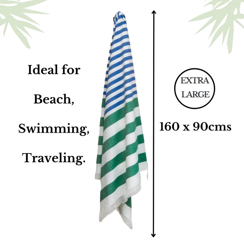 Mush Extra Large Cabana Style Turkish Towel 100 Bamboo Bath Towel 90 x 160 cms Ideal for Beach Bath Pool etc Light GreenGrey BlueDark Green 2 - Image 2