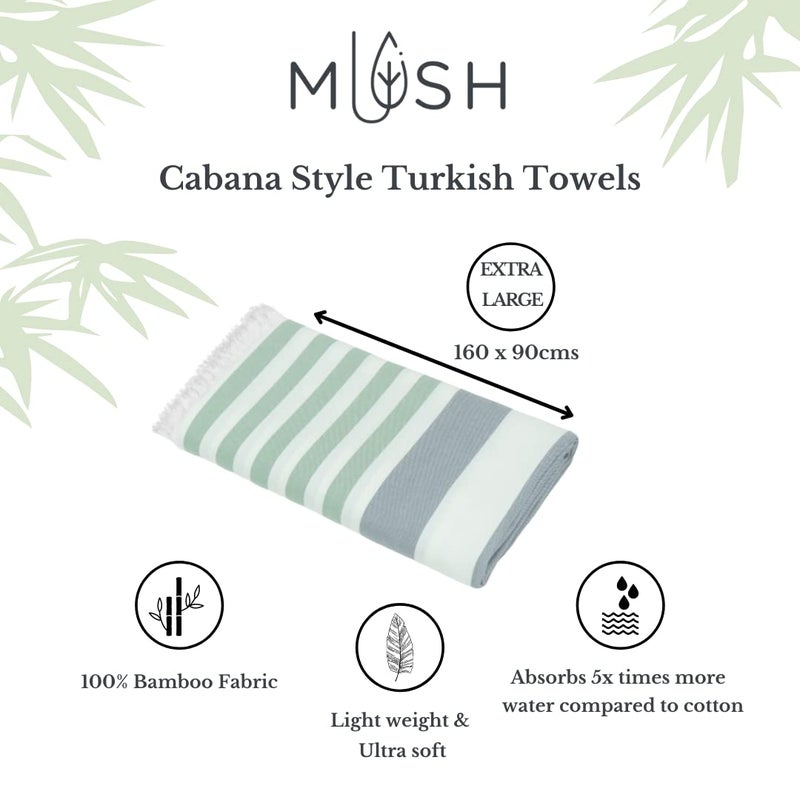 Mush Extra Large Cabana Style Turkish Towel 100 Bamboo Bath Towel 90 x 160 cms Ideal for Beach Bath Pool etc Light GreenGrey BlueDark Green 2 - Image 5