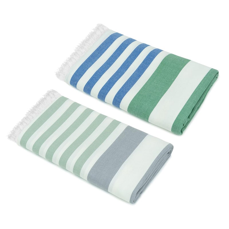 Mush Extra Large Cabana Style Turkish Towel 100 Bamboo Bath Towel 90 x 160 cms Ideal for Beach Bath Pool etc Light GreenGrey BlueDark Green 2 - Image 1