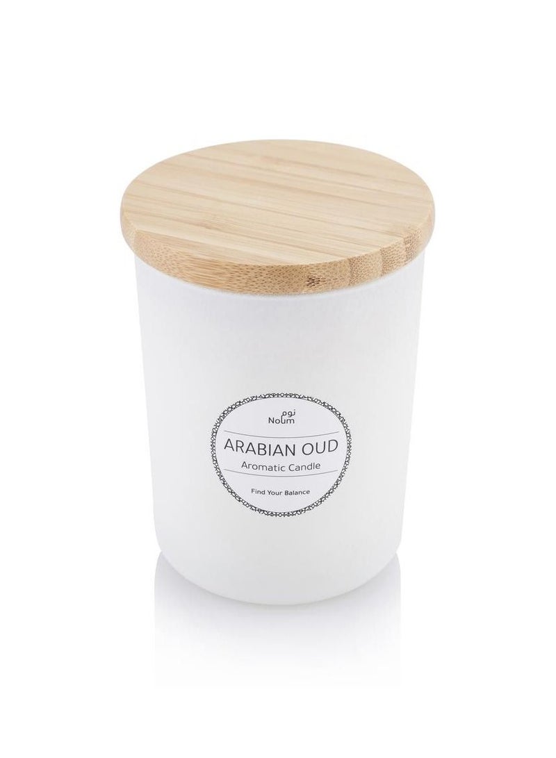 Eco-neutral Premium scented candles for home, Oud Scented Candles Gift set in glass jar with Bamboo Lid bath body works gift set for women (White) - Image 1