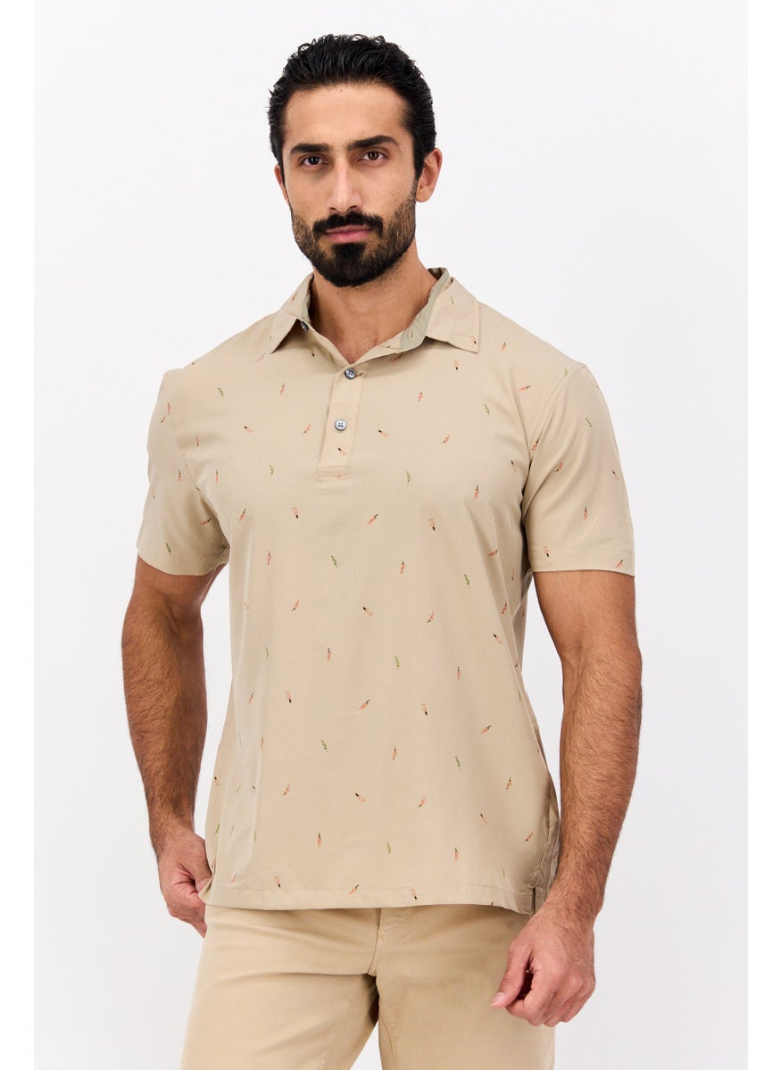Jachs New York Men Regular Fit Allover Print Short Sleeves Polo, Tan  - Image 1