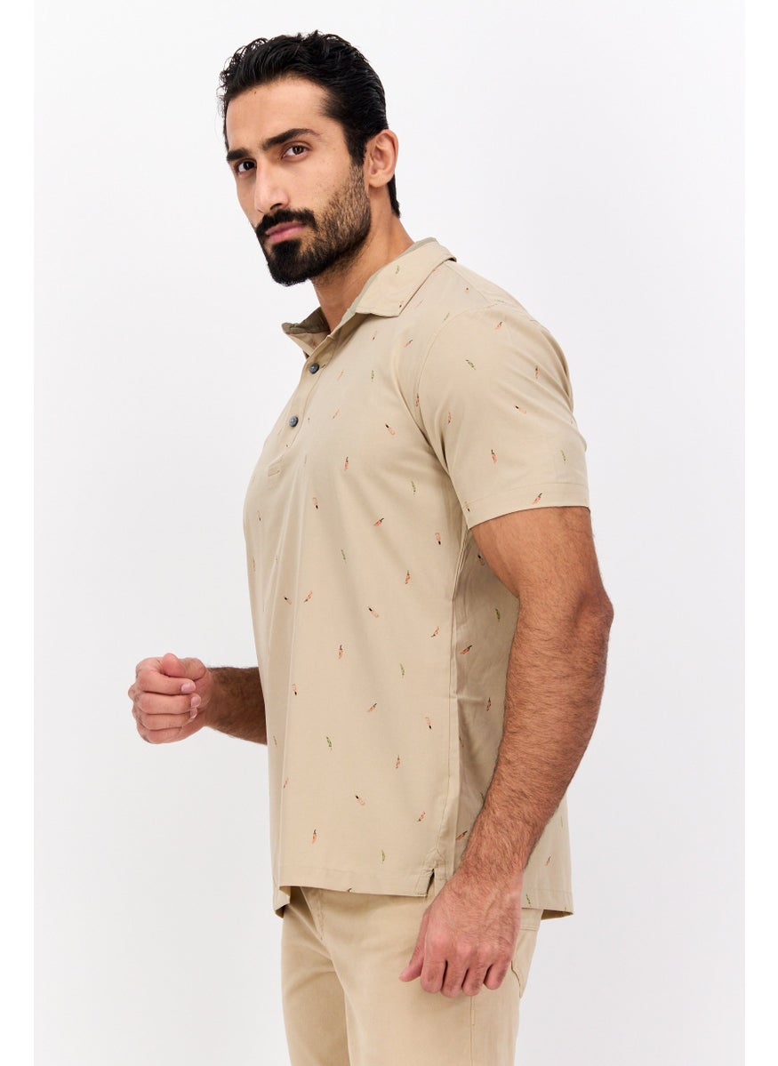 Jachs New York Men Regular Fit Allover Print Short Sleeves Polo, Tan  - Image 2