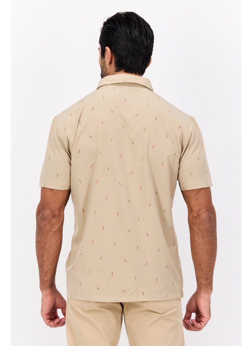 Jachs New York Men Regular Fit Allover Print Short Sleeves Polo, Tan  - Image 3