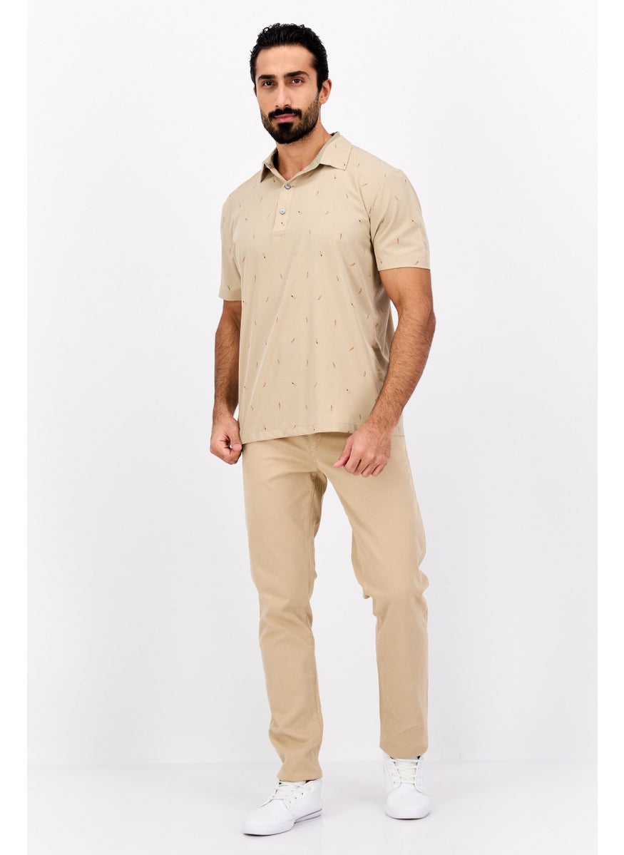 Jachs New York Men Regular Fit Allover Print Short Sleeves Polo, Tan  - Image 4