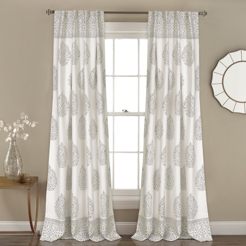Lush Decor Teardrop Leaf Curtains Light Filtering Window Panel Set for Living, Dining, Bedroom (Pair), 52" W x 84" L, Gray - Image 1